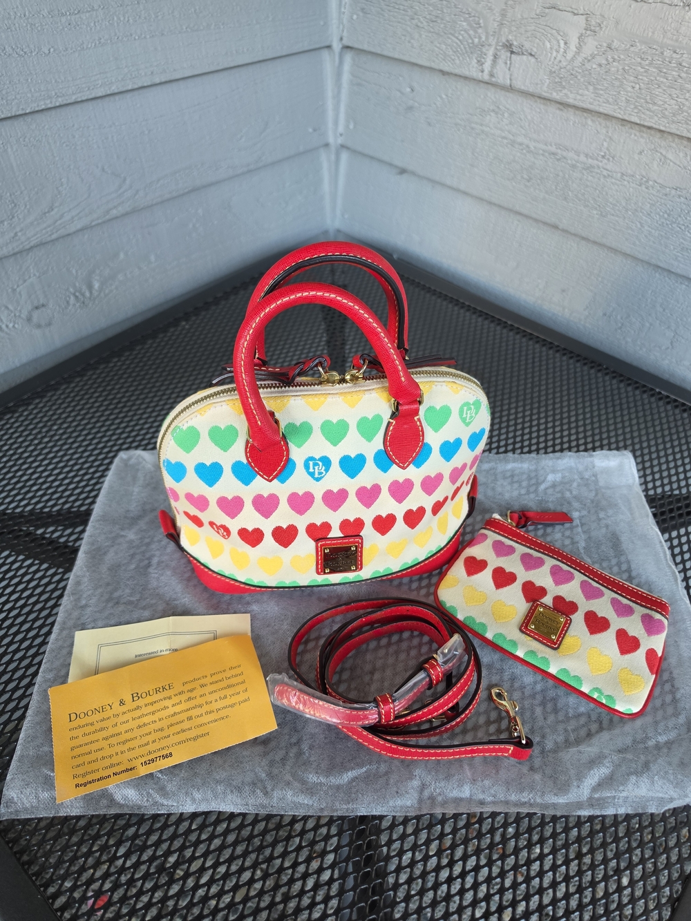 Dooney & Bourke Vintage Multicolor Heart Print Crossbody & Wristlet - Picture 2 of 16